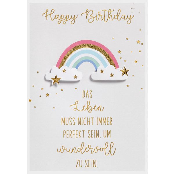 Geburtstag unverpackte Glückwunschkarte mit Umschlag  Happy Birthday Regenbogen Spruch