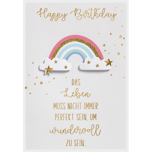 Geburtstag unverpackte Glückwunschkarte mit Umschlag  Happy Birthday Regenbogen Spruch