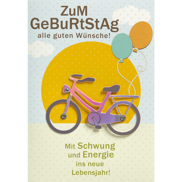Geburtstag Glückwunschkarte mit Umschlag Fahrrad Schwung Energie neues Lebensjahr