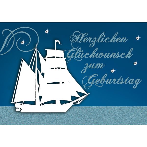 Geburtstagskarte Glückwunschkarte mit Umschlag zum Geburtstag Schiff blau Herzlichen Glückwunsch