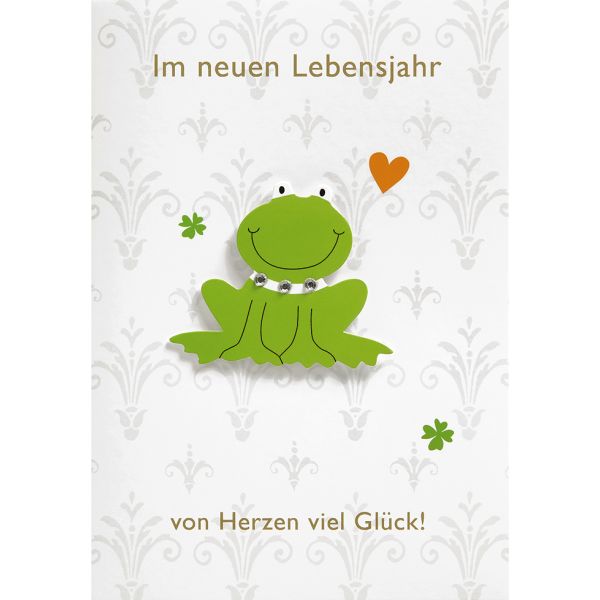 Geburtstagskarte Im neuen Lebensjahr von Herzen viel Glück! Frosch  Glückwunschkarte mit Umschlag