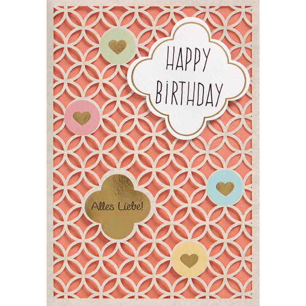 Geburtstagskarte Glückwunschkarte mit Umschlag Alles Liebe abstrakt Herzen Happy Birthday