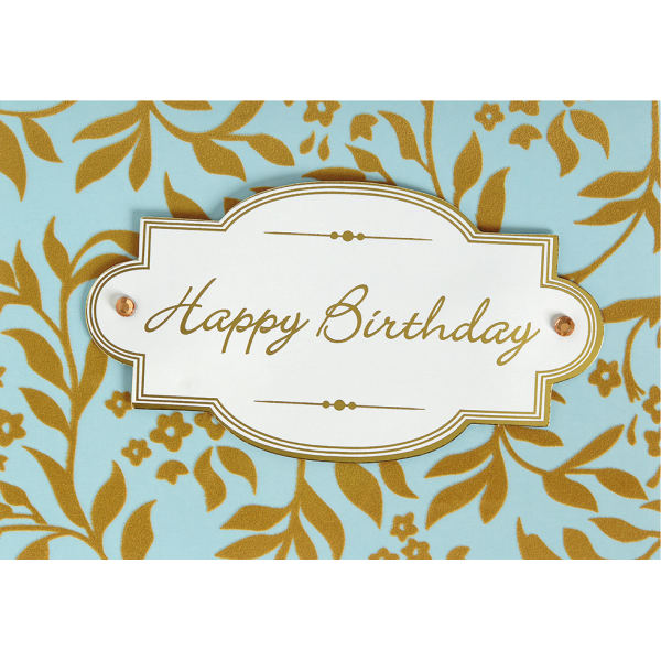 Geburtstagskarte Glückwunschkarte mit Umschlag Schild Floral gold-türkis Happy Birthday