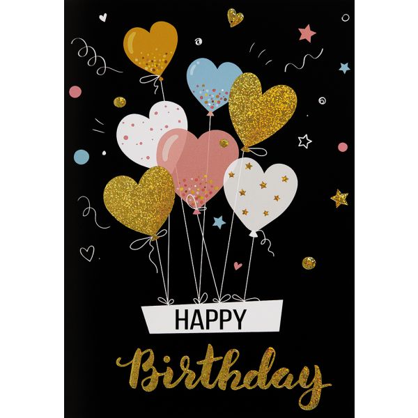 Geburtstag unverpackte Glückwunschkarte mit Umschlag  Happy BIrthday Herzluftballons