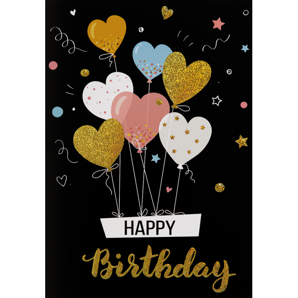 Geburtstag unverpackte Glückwunschkarte mit Umschlag  Happy BIrthday Herzluftballons