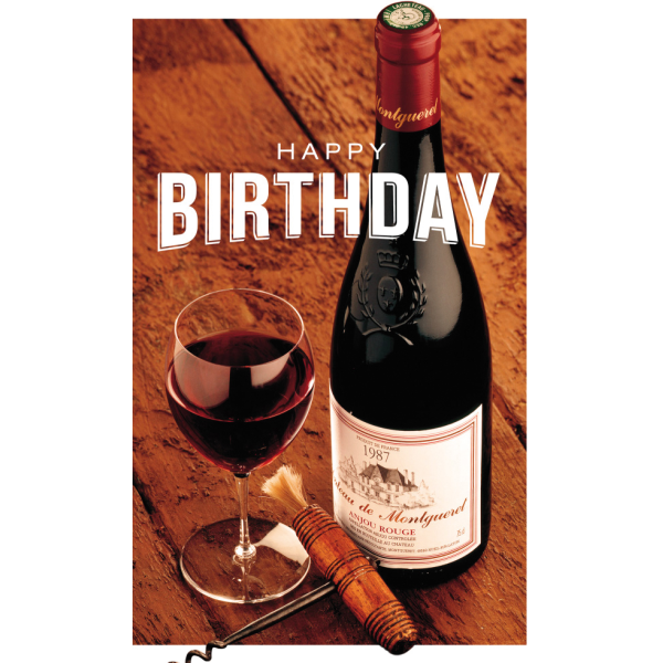 Geburtstagskarte Glückwunschkarte mit Umschlag Rotwein Flasche und Glas Happy Birthday