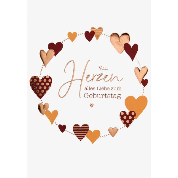 Geburtstag unverpackte Glückwunschkarte mit Umschlag  Von Herzen alles Liebe zum Geburtstag rosegold Herzen