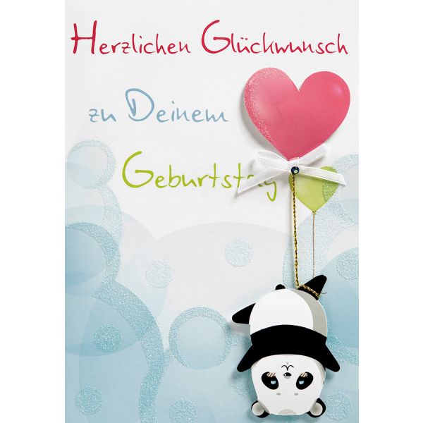 A Kindergeburtstag Glückwunschkarte 11,5x17cm mit Umschlag Panda Luftballon