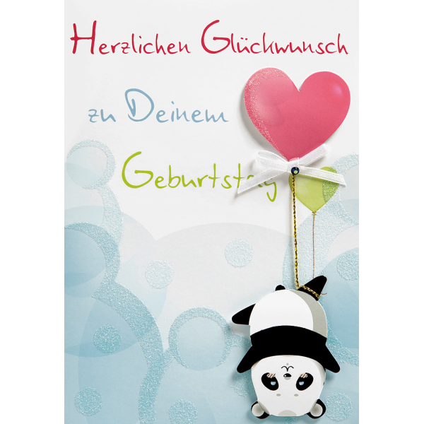 A Kindergeburtstag Glückwunschkarte 11,5x17cm mit Umschlag Panda Luftballon