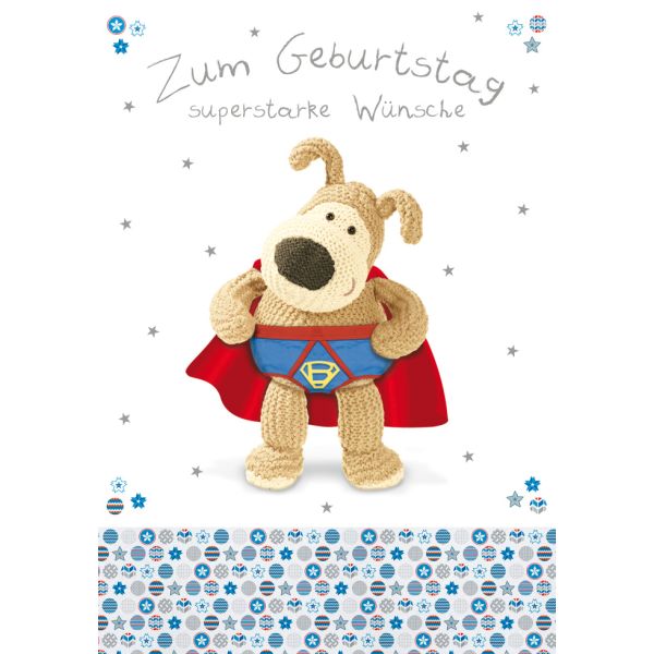 Geburtstag unverpackte Glückwunschkarte mit Umschlag  Zum Geburtstag supestarke Wünsche Teddybär Superheld