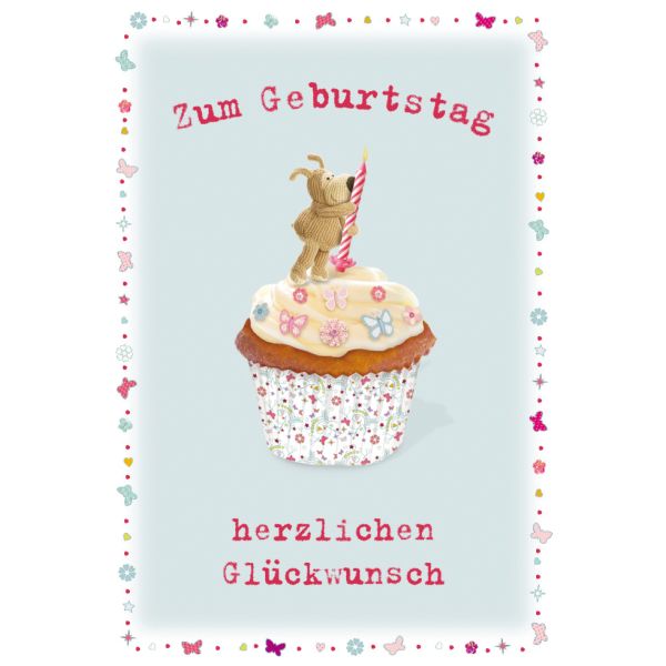 Geburtstag unverpackte Glückwunschkarte mit Umschlag  Zum Geburtstag herzlichen Glückwunsch Muffin Schmetterlinge Teddybär