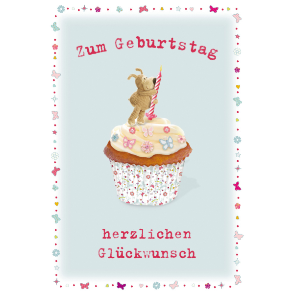 Geburtstag unverpackte Glückwunschkarte mit Umschlag  Zum Geburtstag herzlichen Glückwunsch Muffin Schmetterlinge Teddybär