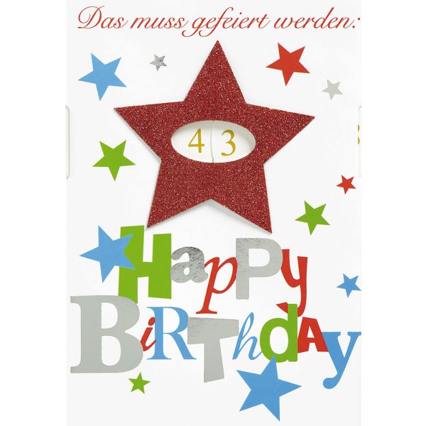 Geburtstag Zahl Glückwunschkarte mit Umschlag Drehzahlkarte Happy Birthday Sterne