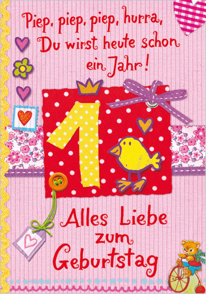 1. Geburtstag - Glückwunschkarte im Format 11,5x17cm mit Umschlag - Perleberg