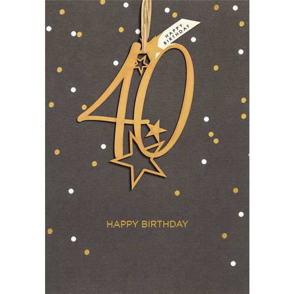 40. Geburtstag Happy Birthday goldener Stern unverpackte Glückwunschkarte mit Umschlag