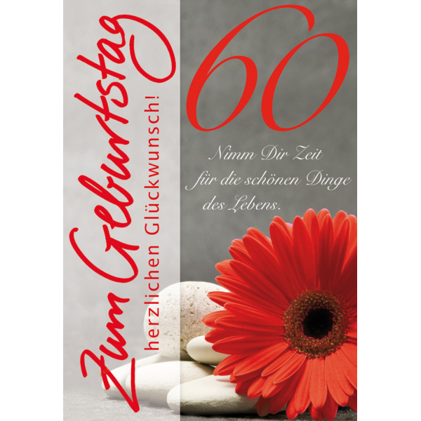 60. Geburtstag rote Blume Glückwunschkarte mit Umschlag