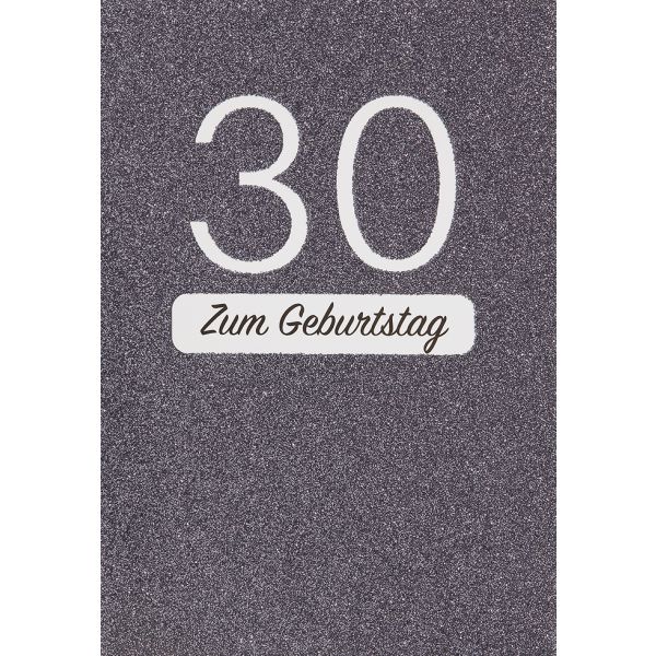 30. Geburtstag Zum Geburtstag Glitzer grau Glückwunschkarte mit Umschlag