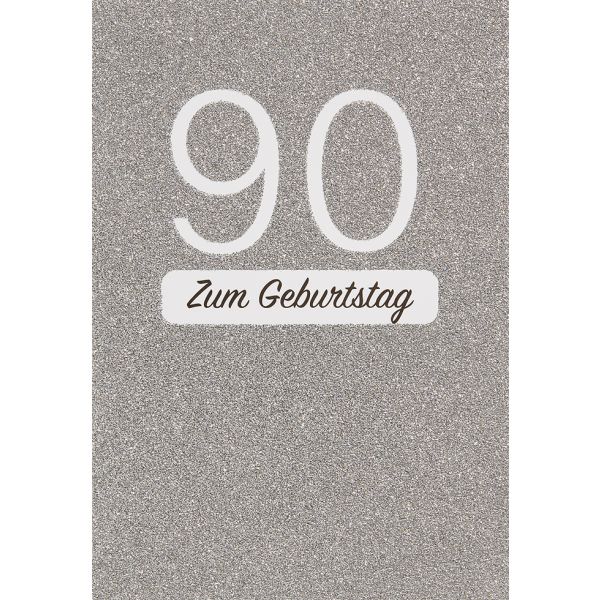 90. Geburtstag 90 silber Glitzer Glückwunschkarte mit Umschlag