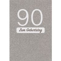 90. Geburtstag 90 silber Glitzer Glückwunschkarte...