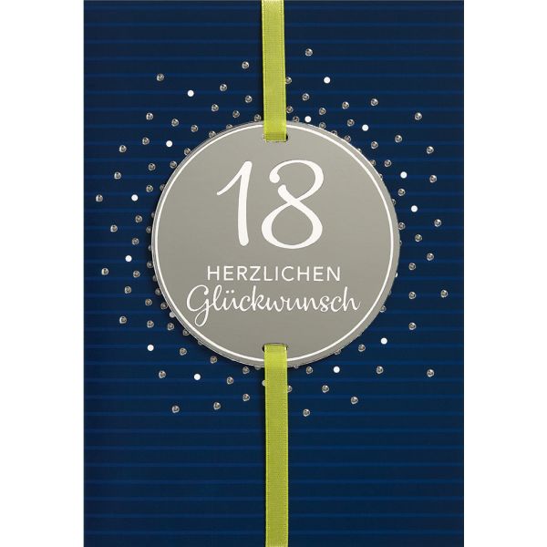 18. Geburtstag Volljährigkeit Herzlichen Glückwunsch silberne Punkte Glückwunschkarte mit Umschlag