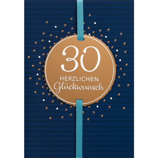30. Geburtstag Herzichen Glückwunsch goldene Punkte Glückwunschkarte mit Umschlag