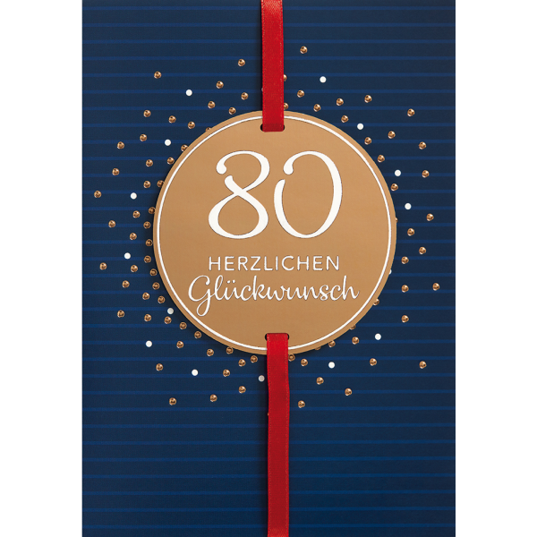 80. Geburtstag Herzlichen Glückwunsch goldene Punkte Glückwunschkarte mit Umschlag