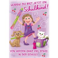Schulanfang Glückwunschkarte mit Umschlag  Hurra! Du...