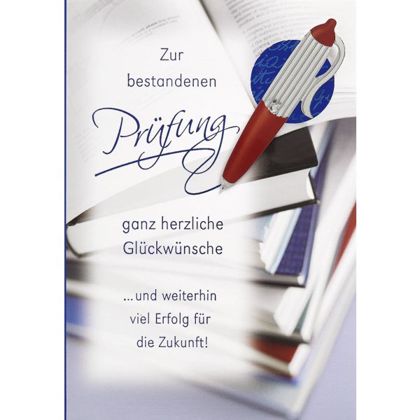 Prüfung Glückwunschkarte mit Umschlag  Zur bestandenen Prüfung ganz herzliche Glückwünsche Bücher und Stift