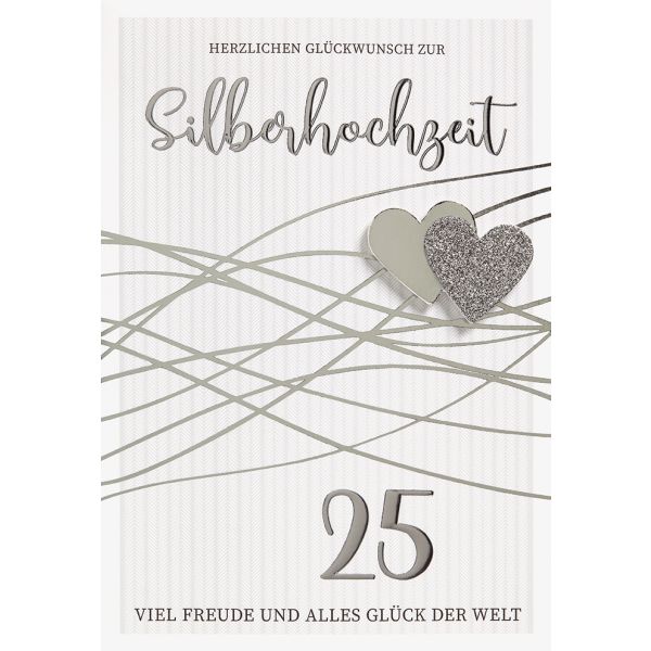 Silberhochzeit Glückwunschkarte mit Umschlag  Herzlichen Glückwunsch zur Silberhochzeit 25 Viel Freude und alles Glück der Welt