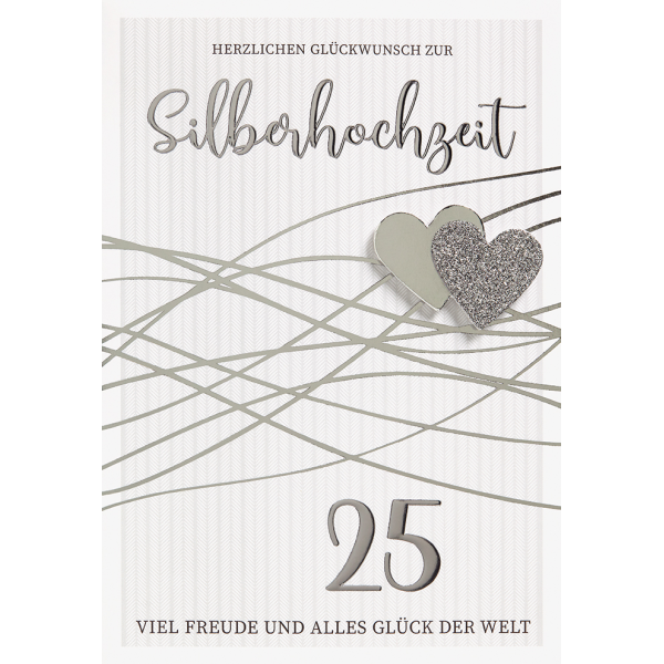 Silberhochzeit Glückwunschkarte mit Umschlag  Herzlichen Glückwunsch zur Silberhochzeit 25 Viel Freude und alles Glück der Welt