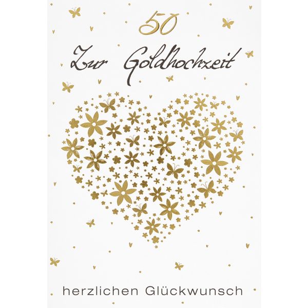 Goldhochzeit unverpackte Glückwunschkarte mit Umschlag  Zur Goldhochzeit Herzlichen Glückwunsch Herz aus Blumen