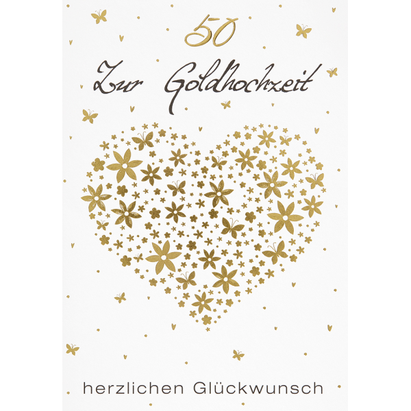 Goldhochzeit unverpackte Glückwunschkarte mit Umschlag  Zur Goldhochzeit Herzlichen Glückwunsch Herz aus Blumen