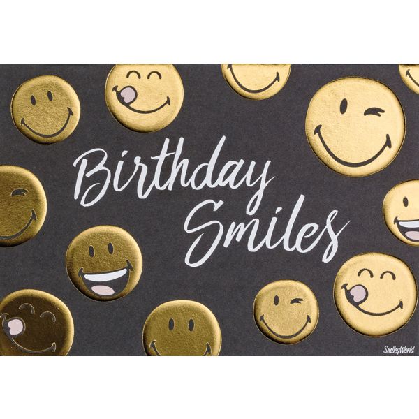 Geburtstag Black & Gold Glückwunschkarte mit Umschlag Smileys Birthday Smiles