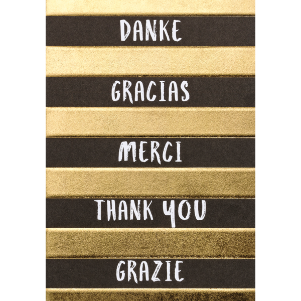 Danke Black & Gold Glückwunschkarte mit Umschlag Gracias Merci Thank you Grazie