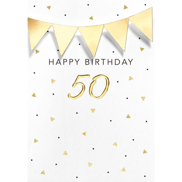 50. Geburtstag Happy Birthday goldene Girlande Black & Gold Glückwunschkarte mit Umschlag