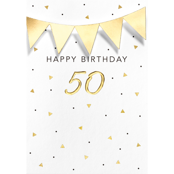 50. Geburtstag Happy Birthday goldene Girlande Black & Gold Glückwunschkarte mit Umschlag