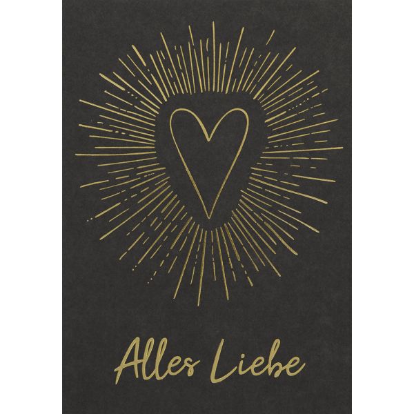 Allgemeine Wünsche Alles Liebe Herz schwarz-gold Black Black Black&Gold Gold Gold Glückwunschkarte mit Umschlag