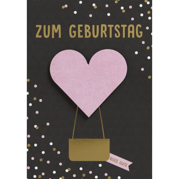Geburtstag Black & Gold Glückwunschkarte mit Umschlag Zum Geburtstag alles Gute Herzluftballon