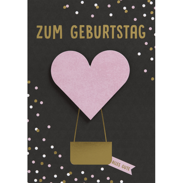 Geburtstag Black & Gold Glückwunschkarte mit Umschlag Zum Geburtstag alles Gute Herzluftballon