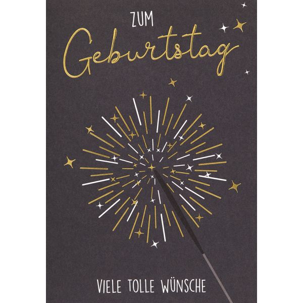 Geburtstag Black & Gold Glückwunschkarte mit Umschlag Zum Geburtstag viele tolle Wünsche Wunderkerze