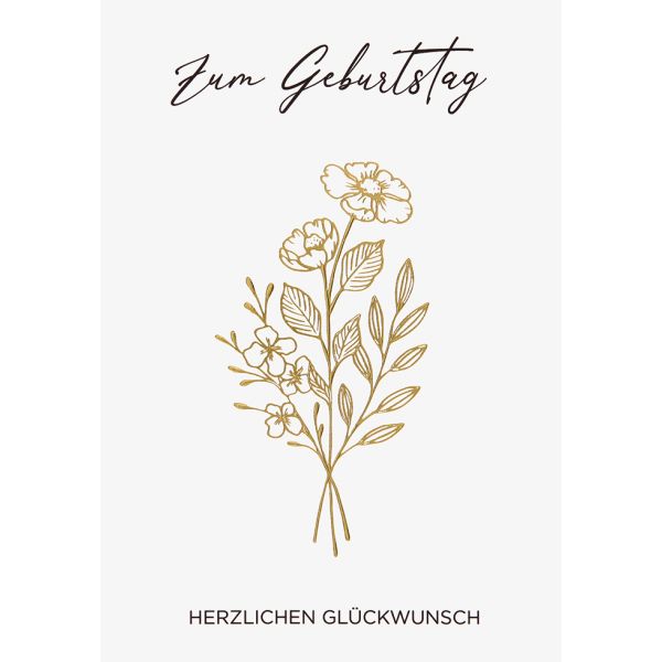 Geburtstag Black & Gold Glückwunschkarte mit Umschlag Zum Geburtstag Herzlichen Glückwunsch Blumen