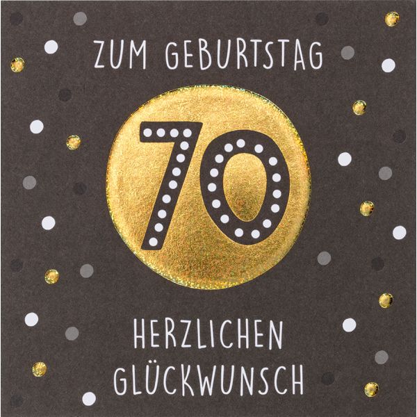 70. Geburtstag - Black & Gold - Quadratische Glückwunschkarte im Format 15x15cm mit Umschlag