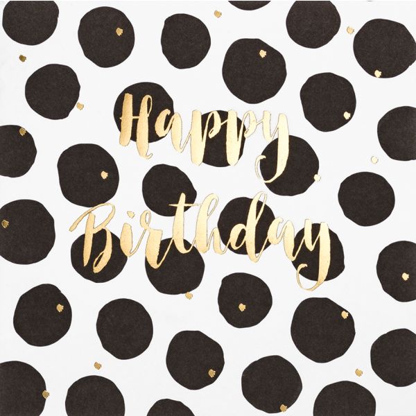 Geburtstag Black & Gold quadratische Glückwunschkarte mit Umschlag Happy Birthday schwarze Punkte