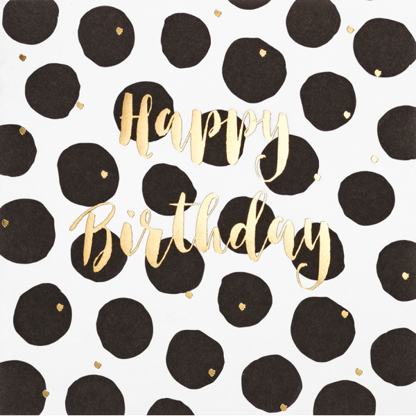 Geburtstag Black & Gold quadratische Glückwunschkarte mit Umschlag Happy Birthday schwarze Punkte