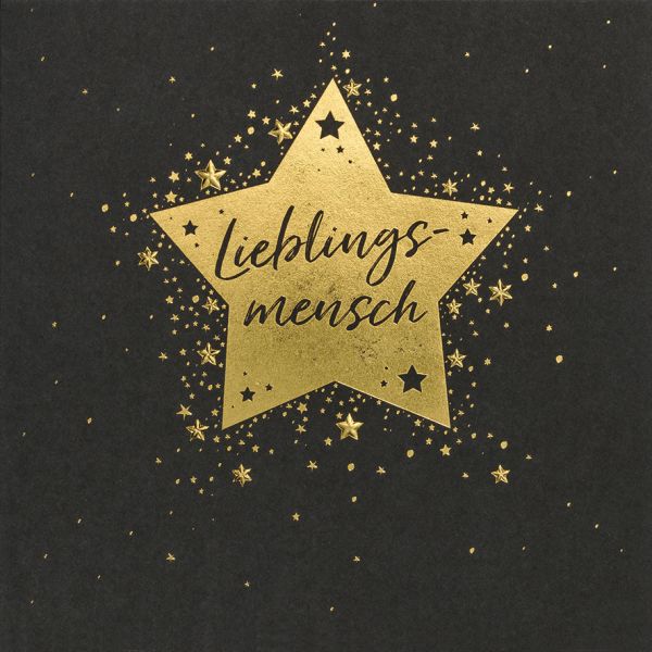 Allgemeine Wünsche Lieblingsmensch gold Stern Black & Gold quadratische Glückwunschkarte mit Umschlag