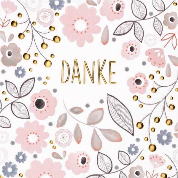 Danke Black & Gold quadratische Glückwunschkarte mit Umschlag Blumen