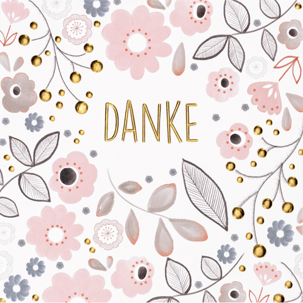 Danke Black & Gold quadratische Glückwunschkarte mit Umschlag Blumen