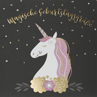 Geburtstag - Einhorn - Black & Gold - Quadratische...