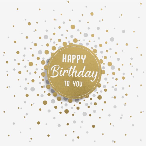 Geburtstag Black & Gold quadratische Glückwunschkarte mit Umschlag Happy Birthday to you gold-silberne Punkte