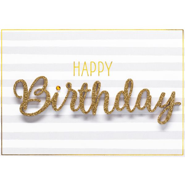 Geburtstag Glückwunschkarte mit Umschlag Lettering Happy Birthday Streifen gold